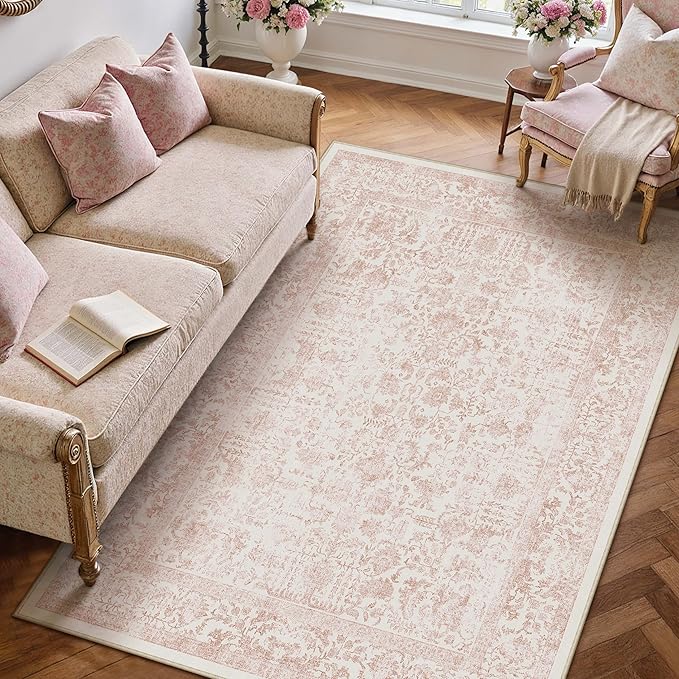 Pink Area Rug 3x5 Office Entryway Rug Machine Washable Kitchen Vintage - Image 6