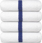 Avalon Towels 100% Cotton Pool Towels White Beach Towels Blue Stripe Pack of 12 - Image 6