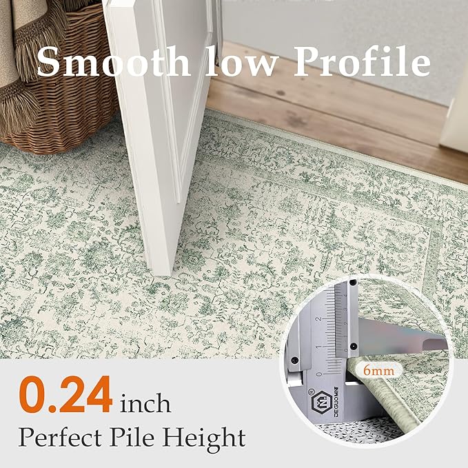 Runner Rug 2x5 Sage Green Hallway Washable Vintage Distressed Kitchen Carpet - Image 3