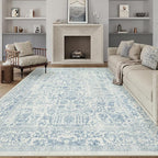 Blue Area Rug 6x9 Machine Washable Vintage Living Room Distressed Non Slip - Image 5