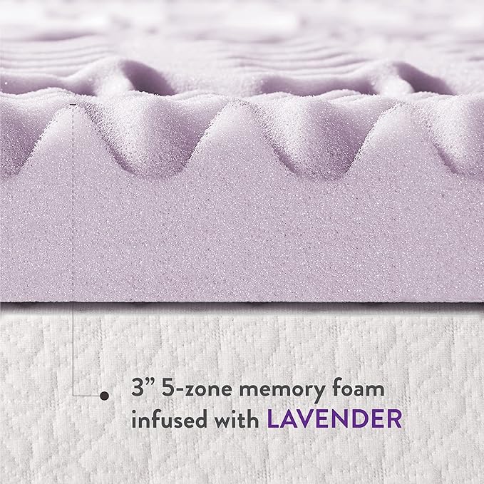 Mellow 3 Inch 5-Zone Memory Foam Mattress Topper, Soothing Lavender Infusion - Image 7