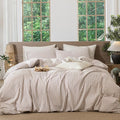 MooMee Striped Duvet Cover Set 100% Washed Cotton Linen Like Textured by MOOMEE