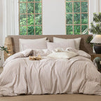 MooMee Striped Duvet Cover Set 100% Washed Cotton Linen Like Textured by MOOMEE