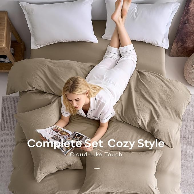 JELLYMONI 100% Washed Cotton Duvet Cover King – Soft, Breathable Linen-Look - Image 8