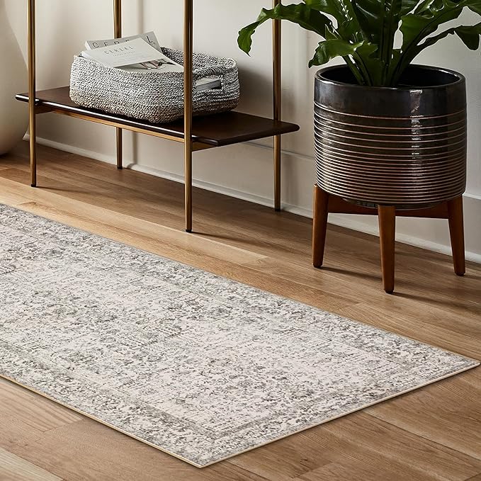 Gray Runner Rug 2x7 Hallway Machine Washable Kitchen Vintage Distressed Non - Image 6