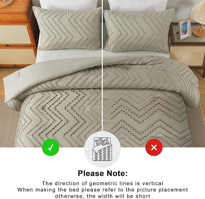 Andency Oatmeal Comforter Set Full Size, Boho Soft Warm Tufted Bedding - Image 5