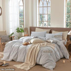 MooMee Striped Duvet Cover Set 100% Washed Cotton Linen Like Textured - Image 2