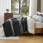 Andency Oversized King Quilt Bedding Set, 120x98Inch Black White Stripe - Image 5