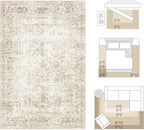 FMFUNCTEX 4x6 Washable Area Rug Neutral Vintage Beige Non Slip Low Pile - Image 2