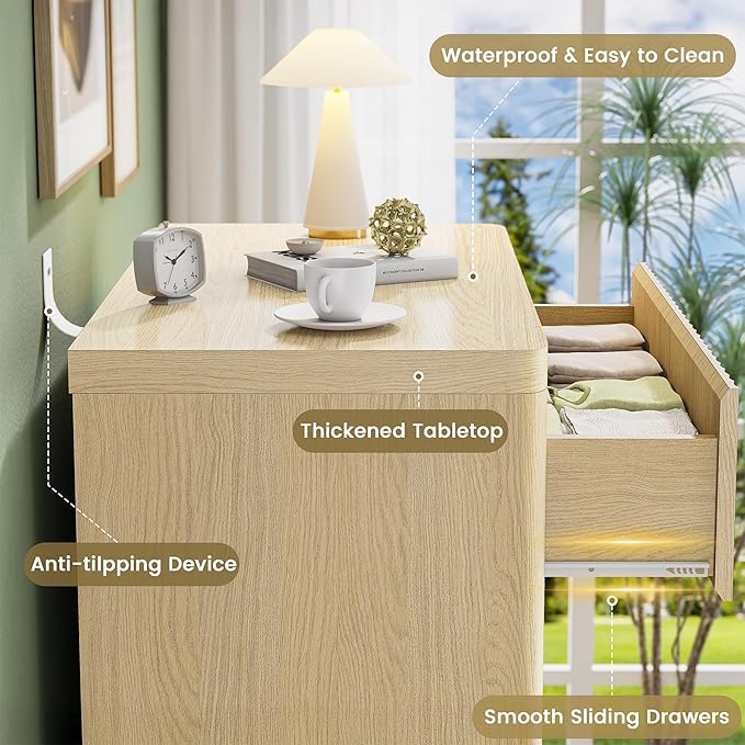Fluted Nightstand with 3 Drawers, Wood Night Stand with Storage， 25" Wide - Image 6