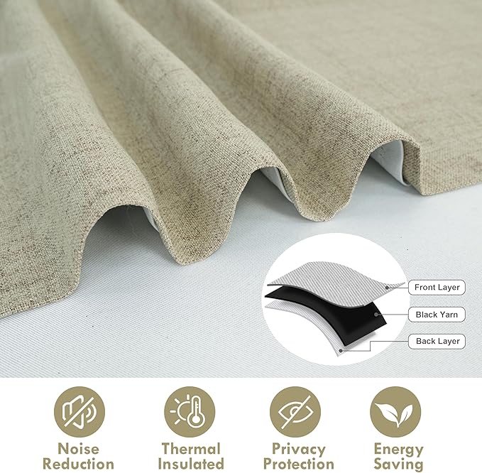 DriftAway Double Layer Linen Blackout Tie Up Curtains Thermal Insulated Fully - Image 5