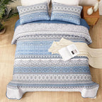 WONGS BEDDING Boho King Quilt Set, Light Blue Bohemian King Quilt Bedding Set - Image 3