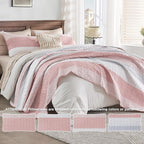 Andency Pink Quilt Cal King, 3 Pieces Patchwork Striped Bedspread Coverlet Set - Image 4
