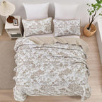 WONGS BEDDING Botanical Quilt Set King, Floral 3 Pieces Khaki Plants Printed - Image 3