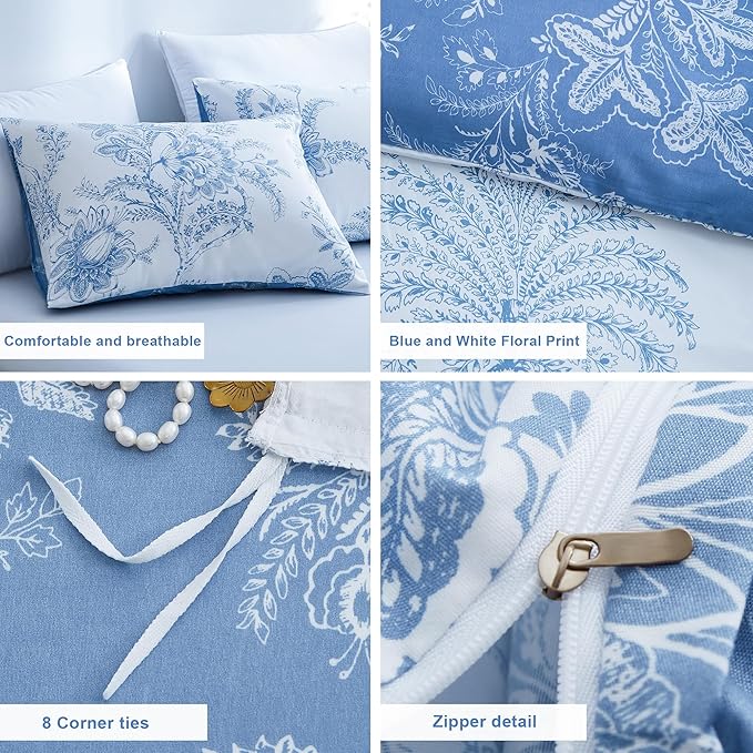 BOLINLIVING Floral Duvet Cover Queen Size 3 Pieces, Flower Duvet Cover - Image 6