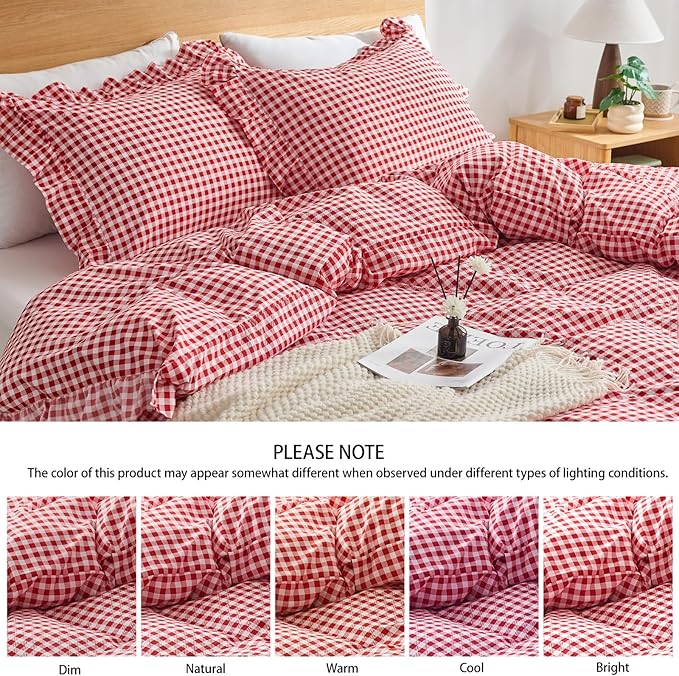Gingham Duvet Cover Queen Size, 3 Pieces Soft Breathable Microfiber Plaid - Image 5