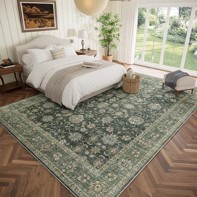 Washable 9x12 Area Rugs for Living Room, Boho Non-Slip Vintage Distress Lager - Image 2