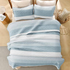 Litanika Quilt Queen Size Spa Blue, Stripe Patchwork Summer Bedspread Coverlet - Image 3