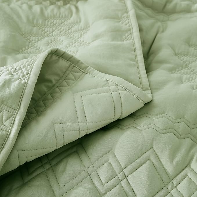 WDCOZY Boho Sage Green Oversized California Cal King Size Quilt Bedding Sets - Image 6