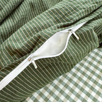 PinkMemory Green Striped Duvet Cover King 100% Washed Cotton Olive Green - Image 6