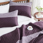 Andency Stripe Quilt Set Queen, 3 Pieces Purple and Grey Patchwork Bedspread - Image 3