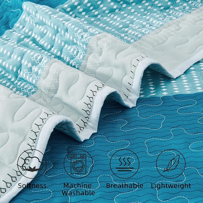 Andency Teal White Quilt Twin, 2 Pieces Patchwork Bedspread Coverlet Set - Image 5