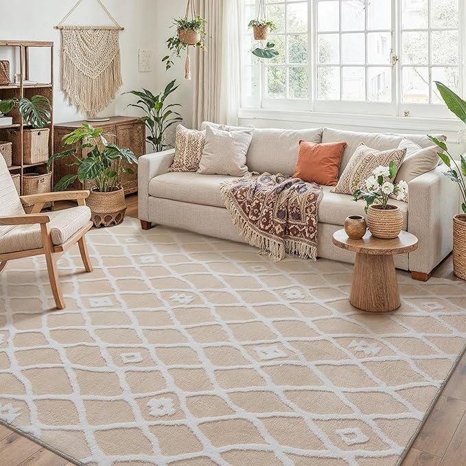 Ivory 5x7 Area Rug Moroccan Shag Living Room Washable Carpet Soft Non Shedding by PureCozy