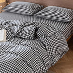MooMee Gingham Duvet Cover Set 100% Washed Cotton Linen Like Textured - Image 9