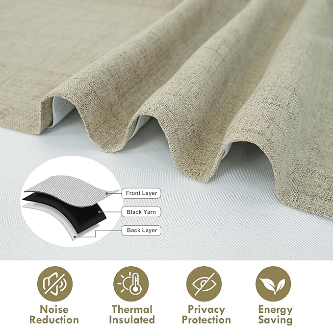 DriftAway Double Layer Linen Blackout Tie Up Curtains Thermal Insulated Fully - Image 4