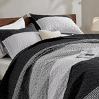 Andency Black Quilt Twin, 2 Pieces Black and White Patchwork Striped Bedspread - Image 9