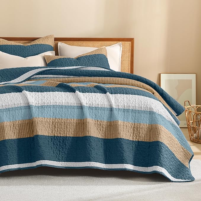 Litanika Quilt King Size FBird, Stripe Patchwork Summer Bedspread Coverlet 3 - Image 8