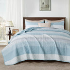 Andency Queen Quilt Bedding Set Aqua Blue, 3 Pieces Patchwork Summer Striped by Andency