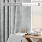 Beauoop Grey Floral Jacquard Blackout Curtains 63 Inches Long 2 Panels - Image 5