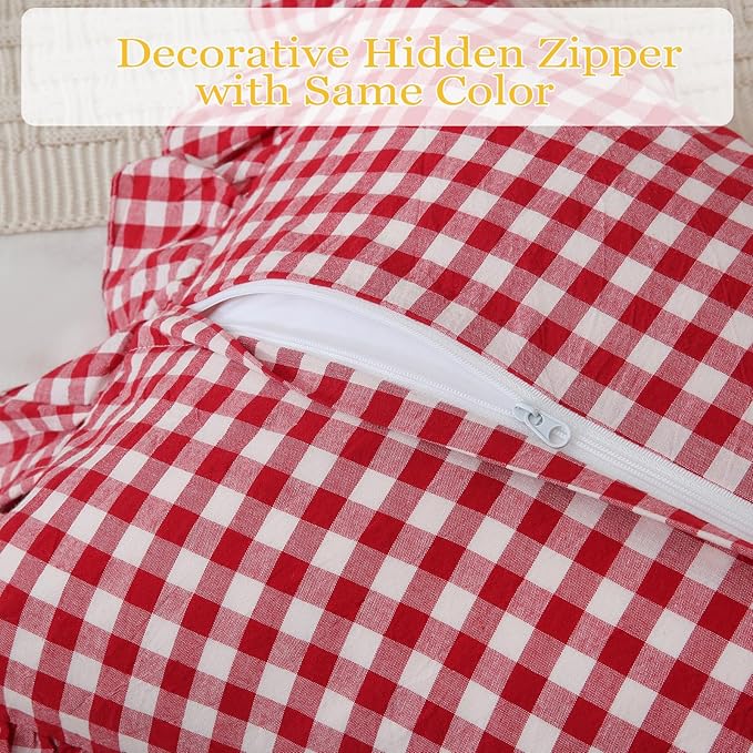 14x36 inches Red/White Plaid Ruffle Lumbar Gingham Pillow Sham 1 Piece - Image 6