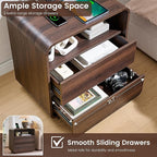 Modern Walnut Nightstand, 2 Storage Drawers Side Table Curved Profile, - Image 5