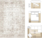 FMFUNCTEX 3x4 Washable Area Rug Beige Vintage Neutral Non Slip Low Pile - Image 2