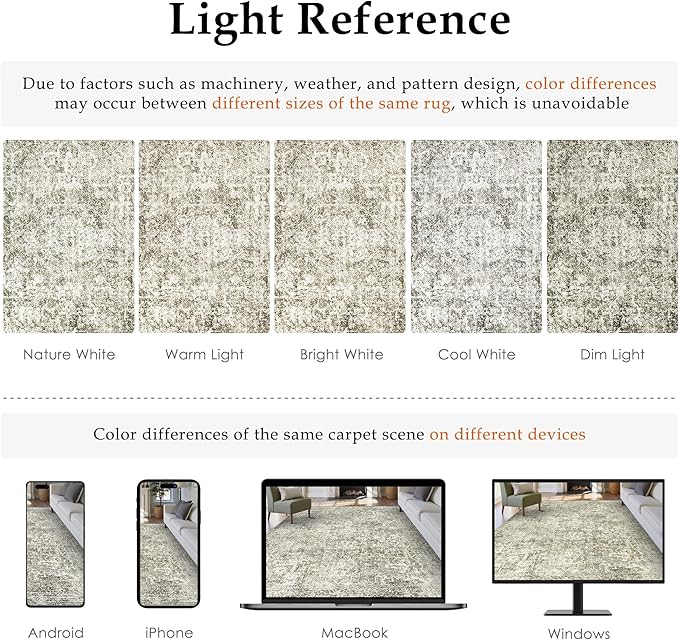 5x7 Area Rug Washable Vintage Neutral Living Room Carpet Large Indoor Non Slip - Image 2