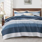 Andency Navy Blue Striped Quilt Set Cal King, 3 Pieces Patchwork Bedspread by Andency