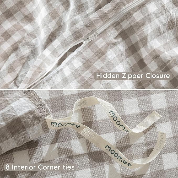 MooMee Gingham Duvet Cover Set 100% Washed Cotton Linen Like Textured - Image 7