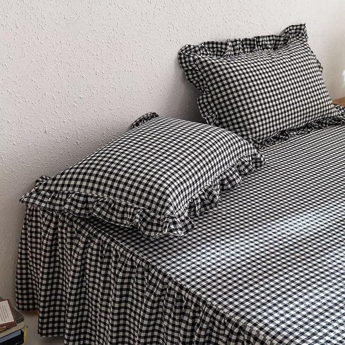 MKXI Black and White Gingham Duvet Cover Twin XL, 3-Piece Ruffled Bedding Set - Image 7