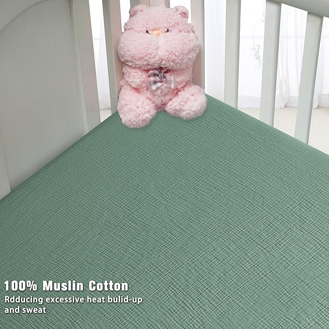 GUNTAIL Muslin Crib Sheets for Boys Girls 100% Cotton Fitted Baby Crib Sheet 2 - Image 6