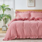 Gingham Duvet Cover Queen Size, 3 Pieces Soft Breathable Microfiber Plaid by Kisswish