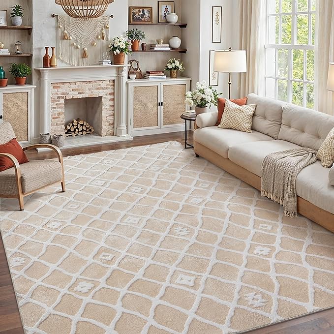 Ivory 8x10 Area Rug Moroccan Shag Living Room Washable Carpet Soft Non Shedding - Image 4
