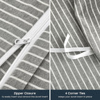 Wake In Cloud - Striped Cotton Duvet Cover Set, 100% Washed Cotton Textured - Image 7