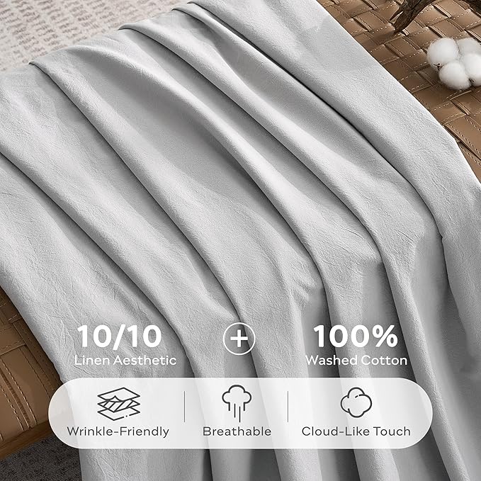 JELLYMONI 100% Washed Cotton Duvet Cover Queen – Soft, Breathable Linen-Look - Image 3