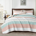 Andency King Size Quilt Set Pink Green, 3 Pieces Summer Ultra Soft Lightweight by Andency