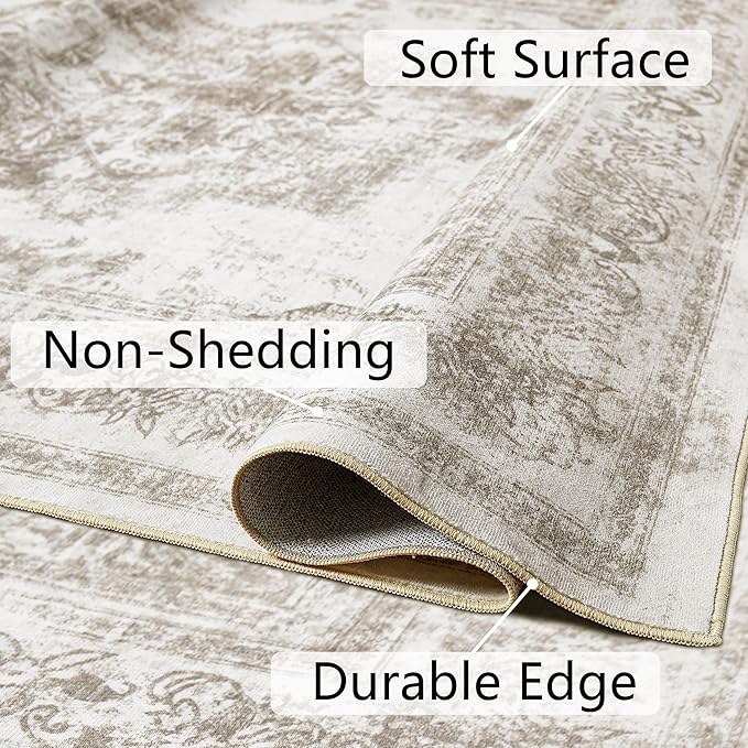 Area Rug 4x6 Beige Washable Office Entryway Vintage Medallion Carpet Non Slip - Image 7