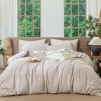 MooMee Striped Duvet Cover Set 100% Washed Cotton Linen Like Textured by MOOMEE