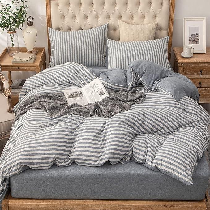 PURE ERA Jersey Knit 2pc Duvet Cover Set 100% T-Shirt Heather Cotton Super Soft - Image 6