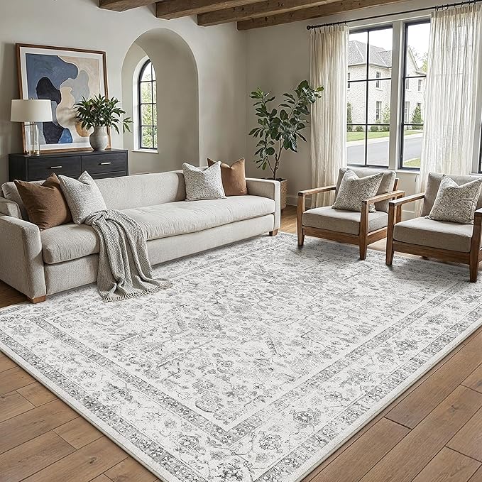 Grey 5x7 Area Rug Vintage Washable Living Room Carpet Non Slip Bedroom Indoor by PureCozy